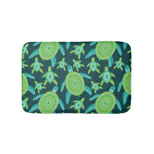 Green ornament turtles: vintage pattern. bath mat
