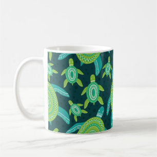 Green ornament turtles: vintage pattern. coffee mug