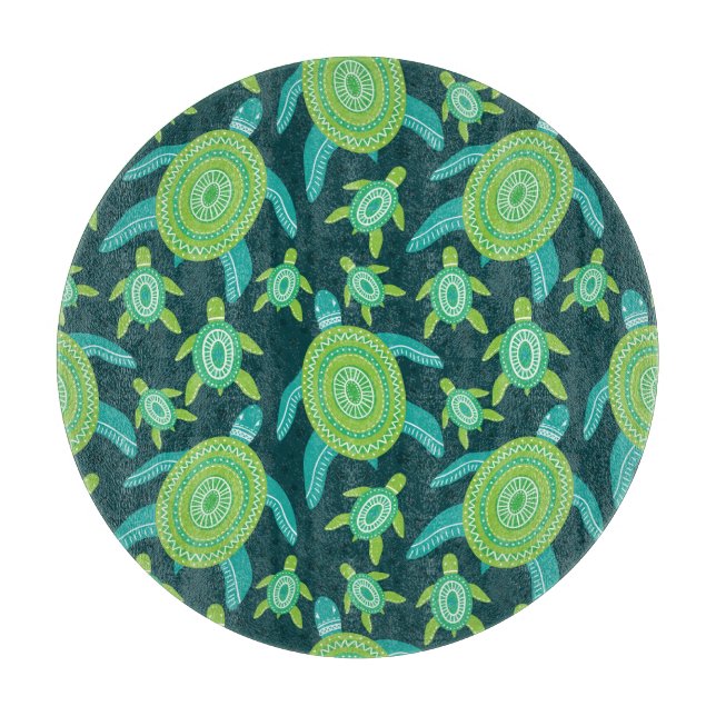 Green ornament turtles: vintage pattern. cutting board (Front)