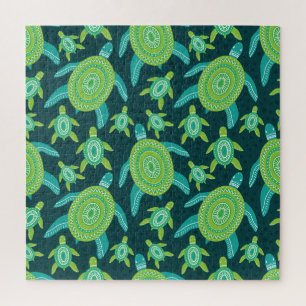 Green ornament turtles: vintage pattern. jigsaw puzzle