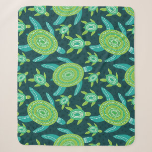 Green ornament turtles: vintage pattern. sherpa blanket
