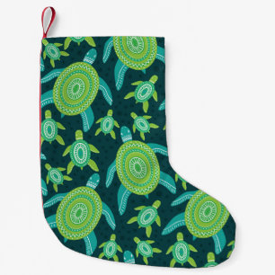 Green ornament turtles: vintage pattern. small christmas stocking
