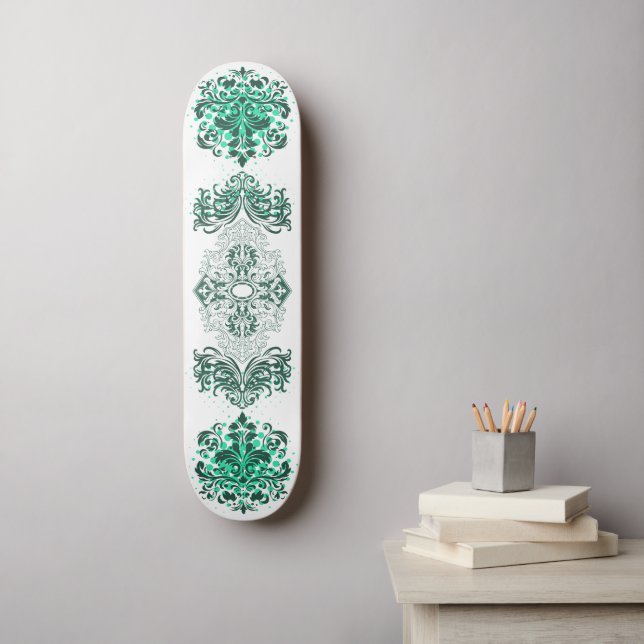 Green Ornamental Arabesque  Skateboard (Wall Art)