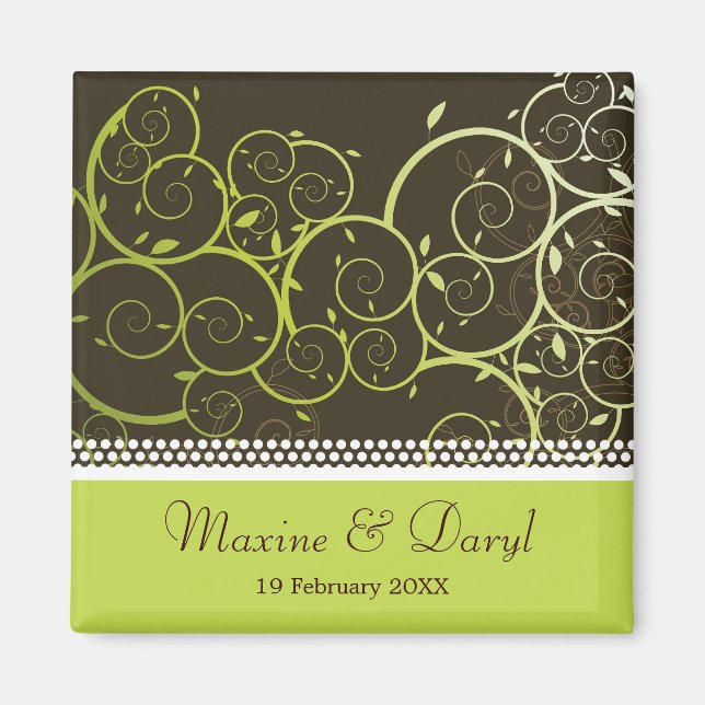 Green Ornamental Spiral Spring Vines Save The Date Magnet (Front)