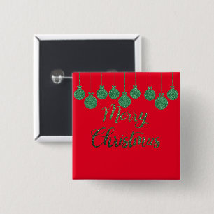 Green ornaments - merry christmas 15 cm square badge