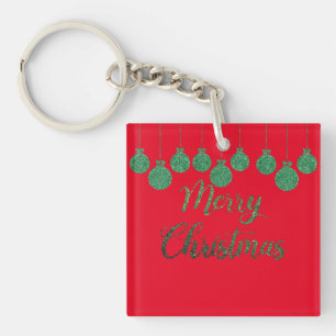 Green ornaments - merry christmas key ring