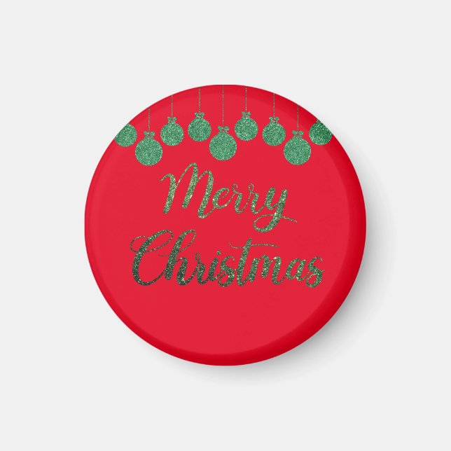 Green ornaments - merry christmas magnet (Front)