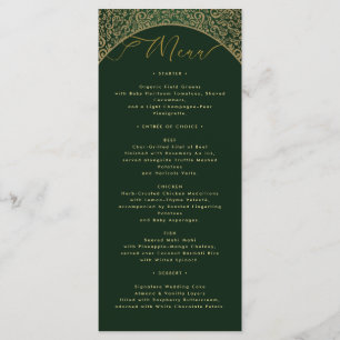 Green Ornate Damask Wedding Menu Card