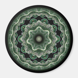 Green ornate fractal round ornament magnet