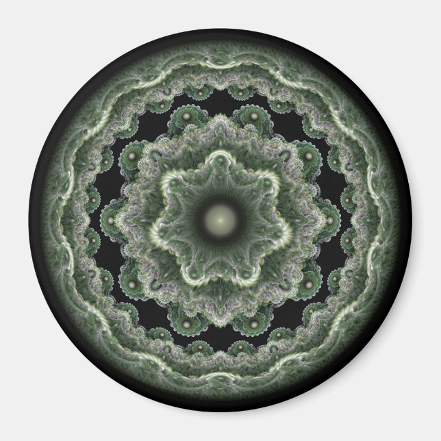 Green ornate fractal round ornament magnet (Front)