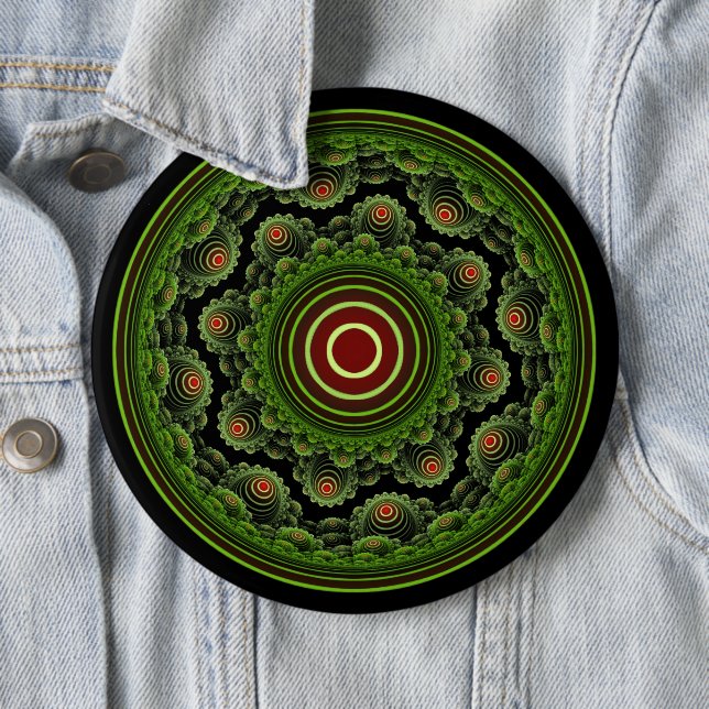Green ornate natural fractal round ornament 6 cm round badge (In Situ)