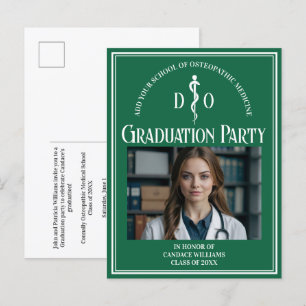 Green Osteopathic Medical School Graduation Party Invitation Postcard