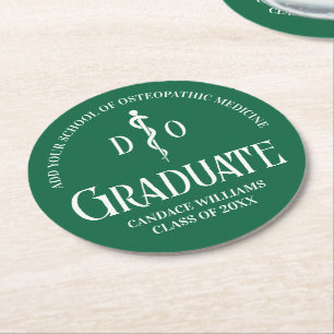 Green Osteopathic Medical School Graduation Party Round Paper Coaster