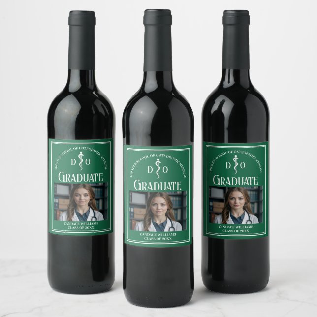 Green Osteopathic Medical School Graduation Party Wine Label (Bottles)