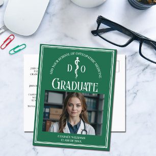 Green Osteopathic Medical School Graduation Photo Announcement Postcard