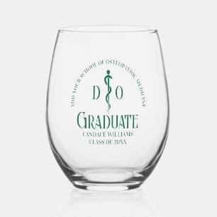 Green Osteopathic Medical School Graduation Stemless Wine Glass