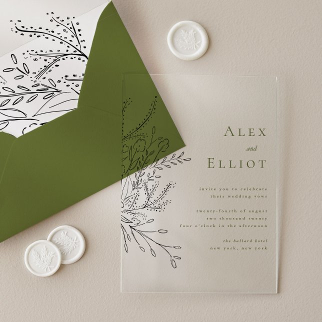 Green Overflowing Bouquet Wedding Acrylic Invitations (Green Overflowing Bouquet Wedding Acrylic Invitations)
