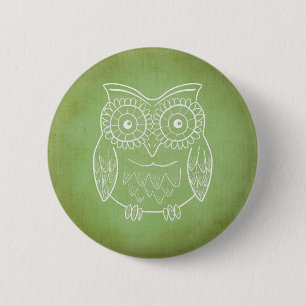 Green Owl 6 Cm Round Badge