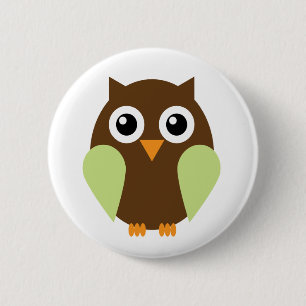Green Owl 6 Cm Round Badge