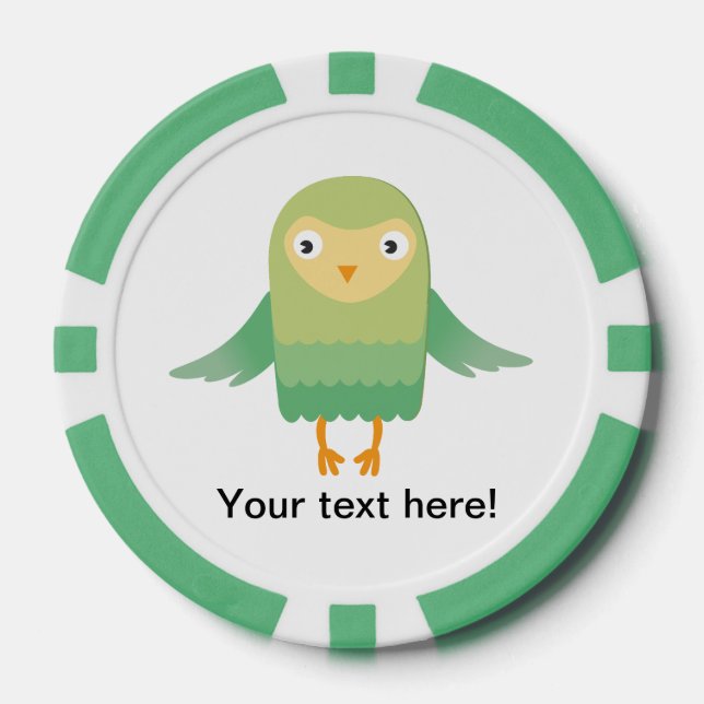 Green owl cartoon poker chips (Front)