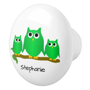 Green Owl Design Personalised Ceramic Knob