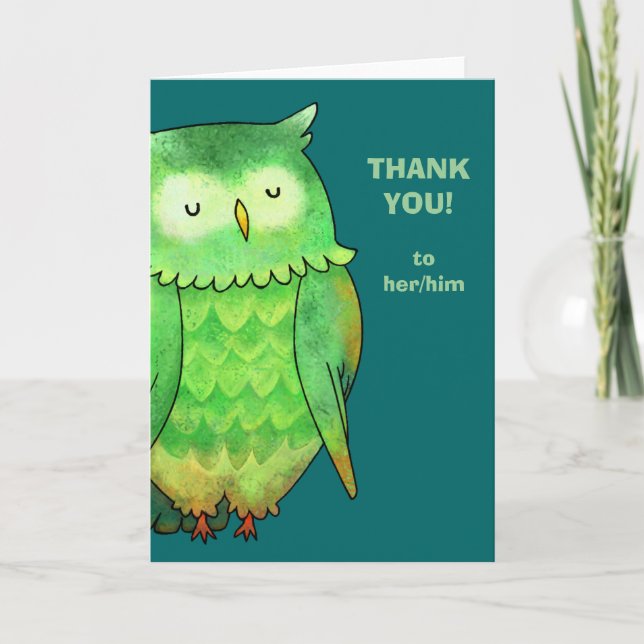 Green Owl Greeting Card(customisable) Holiday Card (Front)