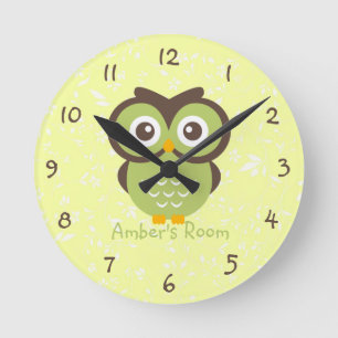 Green Owl Personalised Bedroom Round Clock