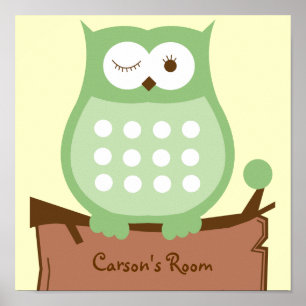 Green Owl Personalised Kids Nursery Art Print