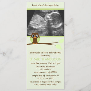 Green Owl Sonogram Baby Shower Invitation