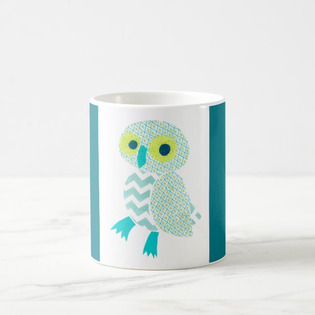 Green Owl with Blue borders mug (Center)