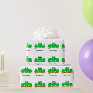 Green Owls Design Birthday Gift Wrapping Paper