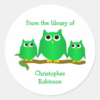 Green Owls Design Bookplate Classic Round Sticker