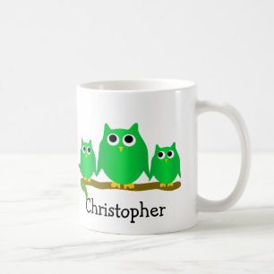 Green Owls Design Personalised Coffee Mug