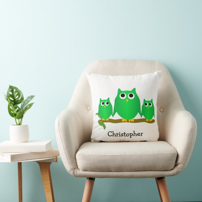 Green Owls Design Personalised Cushion (Chair)