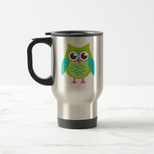 Green Owls Gift Travel Mug (Left)