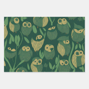 Green Owls Wrapping Paper Sheet