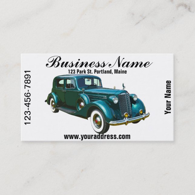 Green Packard Luxury Car Business Card (Front)