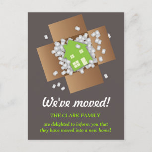 Green Packing Popcorn Moving Announcement Postcard