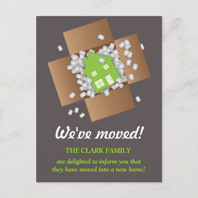 Green Packing Popcorn Moving Announcement Postcard (Front)