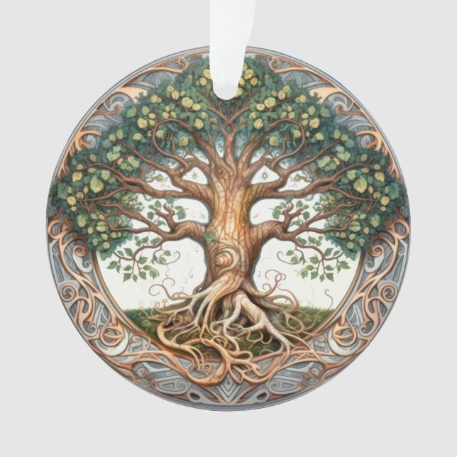 Green Pagan Tree of Life  Acrylic Ornament (Front)
