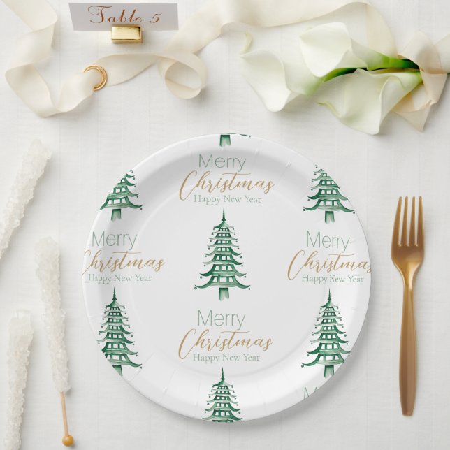 Green Pagoda Christmas Tree Pattern Paper Plate (Wedding)