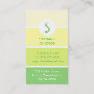 Green paint chip modern monogram personal calling business card
