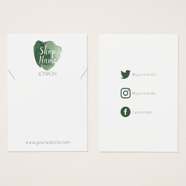 Green paint splash, jewellery display card (Front & Back)