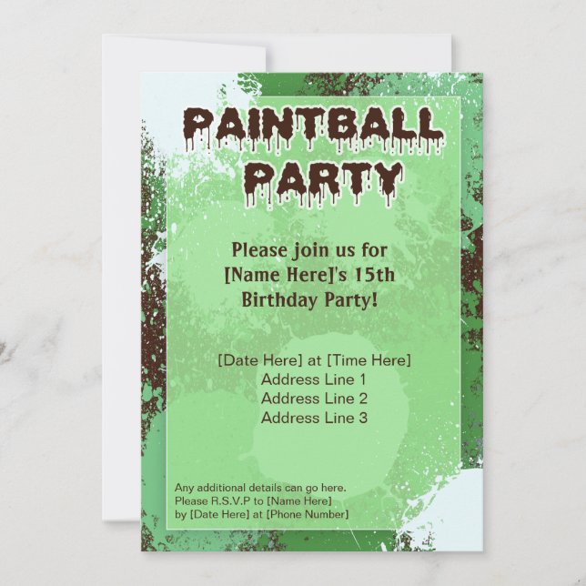 Green Paintball Party Invite (Front)