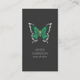 Green Painted Butterfly Logo on Dark Grey Vertical Business Card