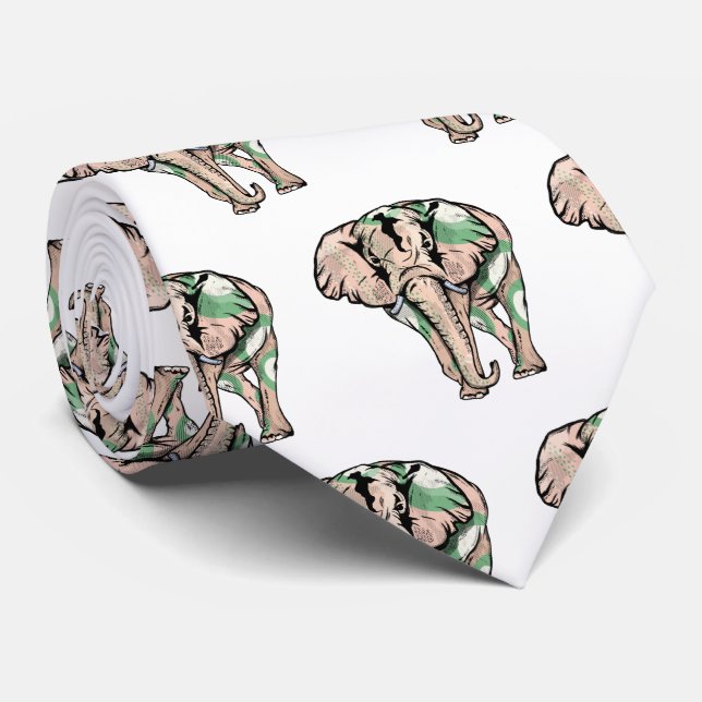 GREEN PAINTED ELEPHANT TIE (Rolled)