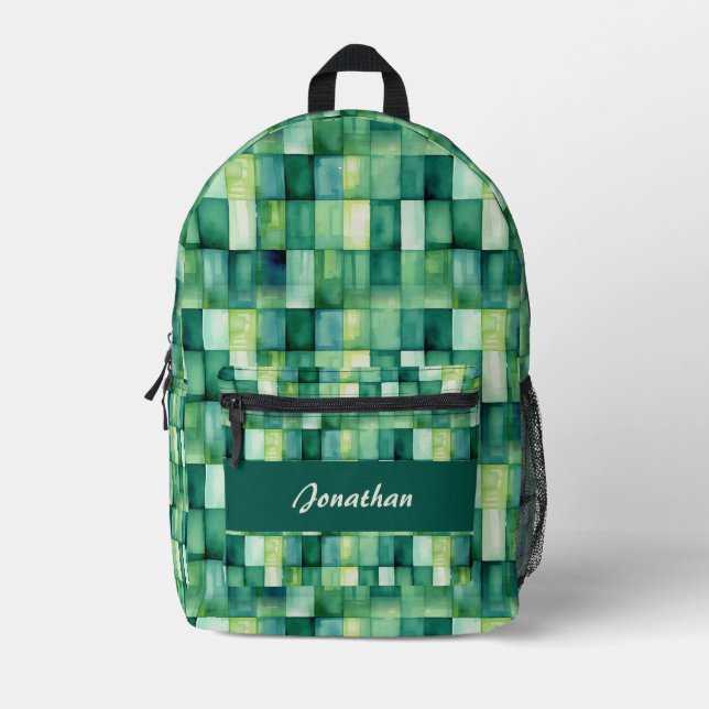 Green Painted Squares Printed Backpack (Front)