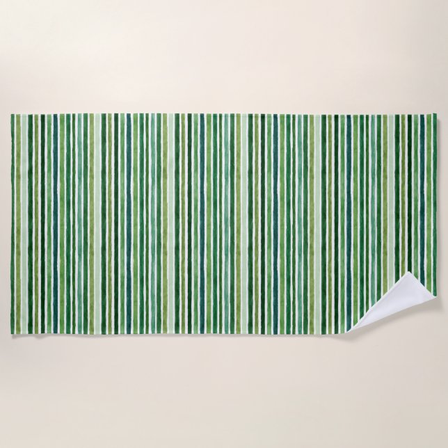 Green painterly stripes pattern beach towel (Front)