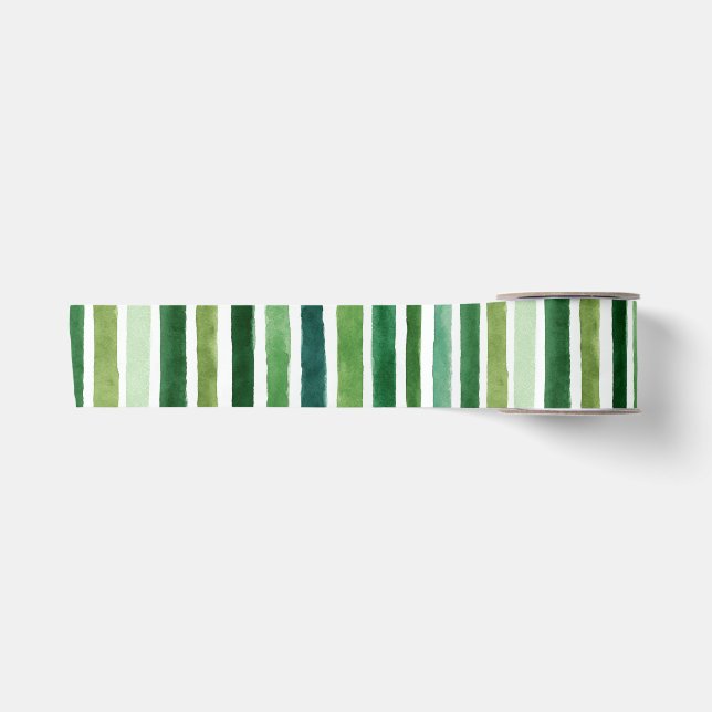 Green painterly stripes pattern satin ribbon (Front)