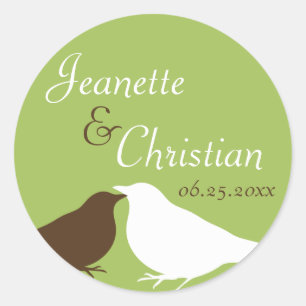 Green pair love birds wedding favour seal label